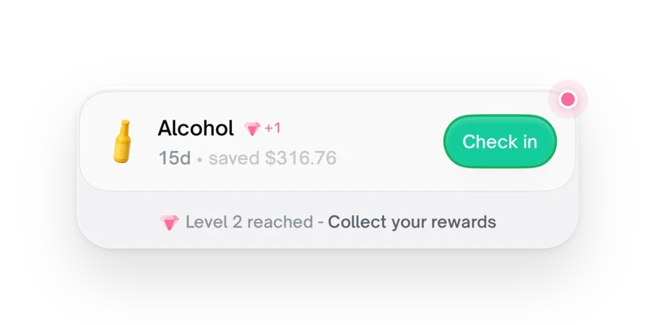 Home: Alcohol, 15 days, saved $316.76, Check in